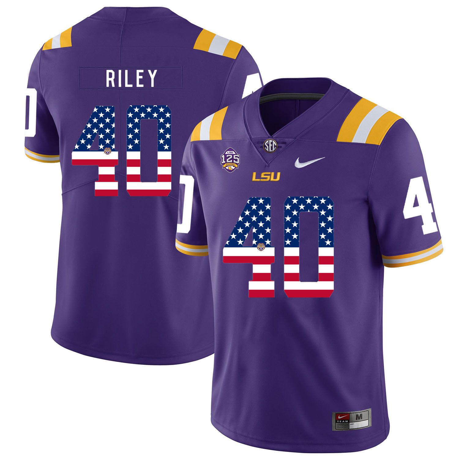 Men LSU Tigers 40 Riley Purple Flag Customized NCAA Jerseys